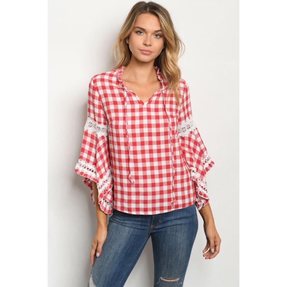 Red and White Checkered Top S, M and L